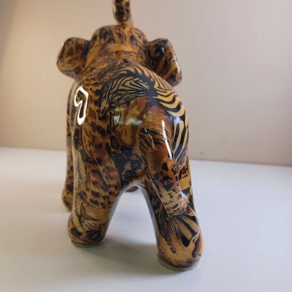 La Vie Vintage Ceramic Glazed Animal Print Patchwork Elephant Figurine - Picture 6 of 10